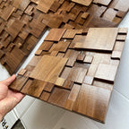 Pannelli acustici a mosaico in legno massello di faggio e noce