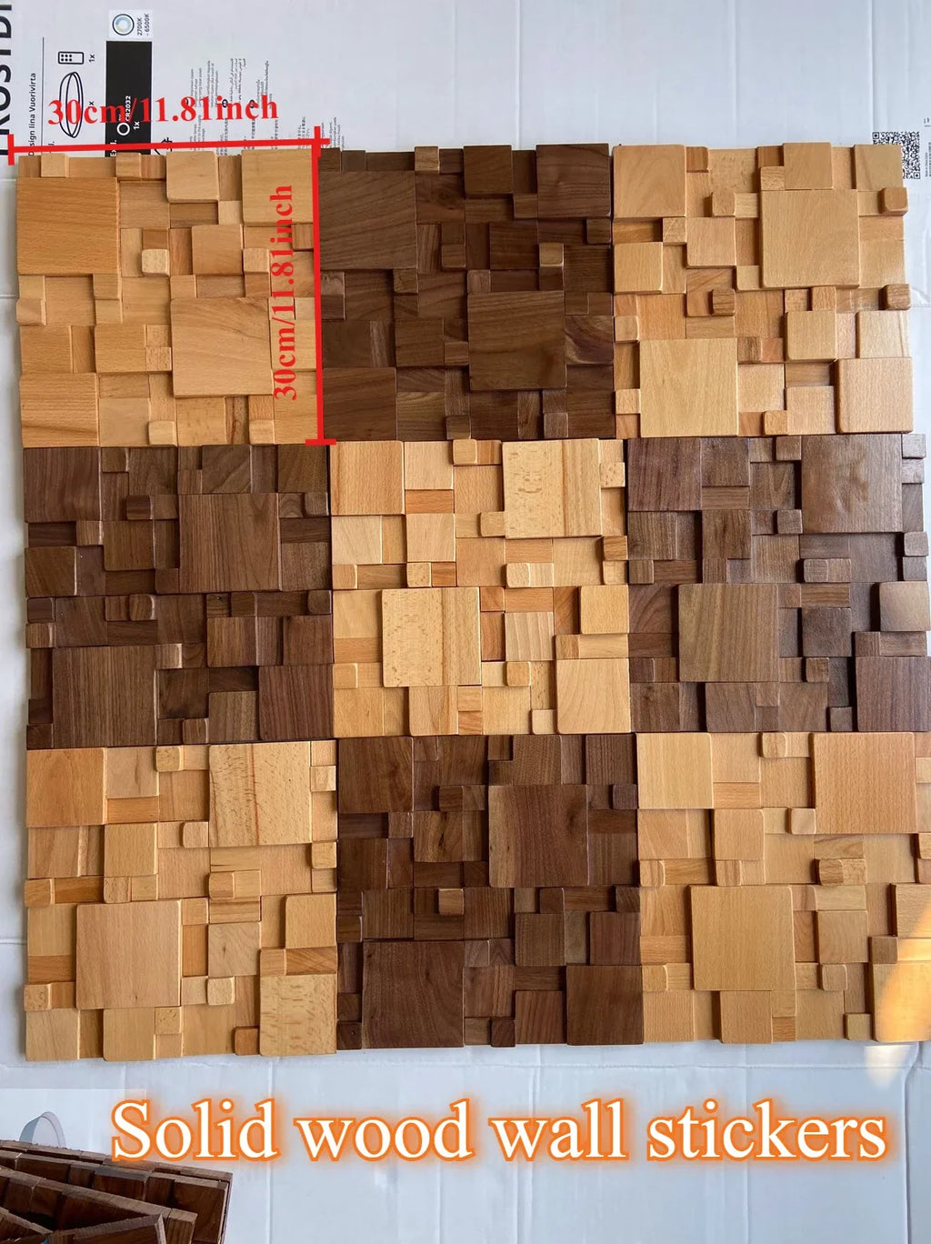 Pannelli acustici a mosaico in legno massello di faggio e noce