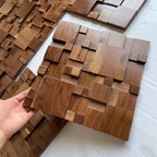 Pannelli acustici a mosaico in legno massello di faggio e noce