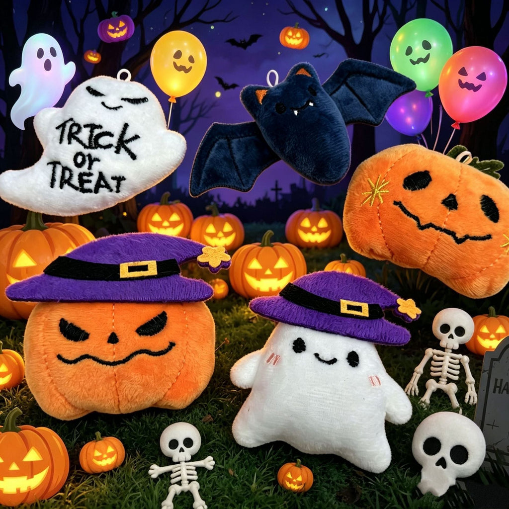 Peluche fantasma di Halloween con tessuto morbido e viso ricamato