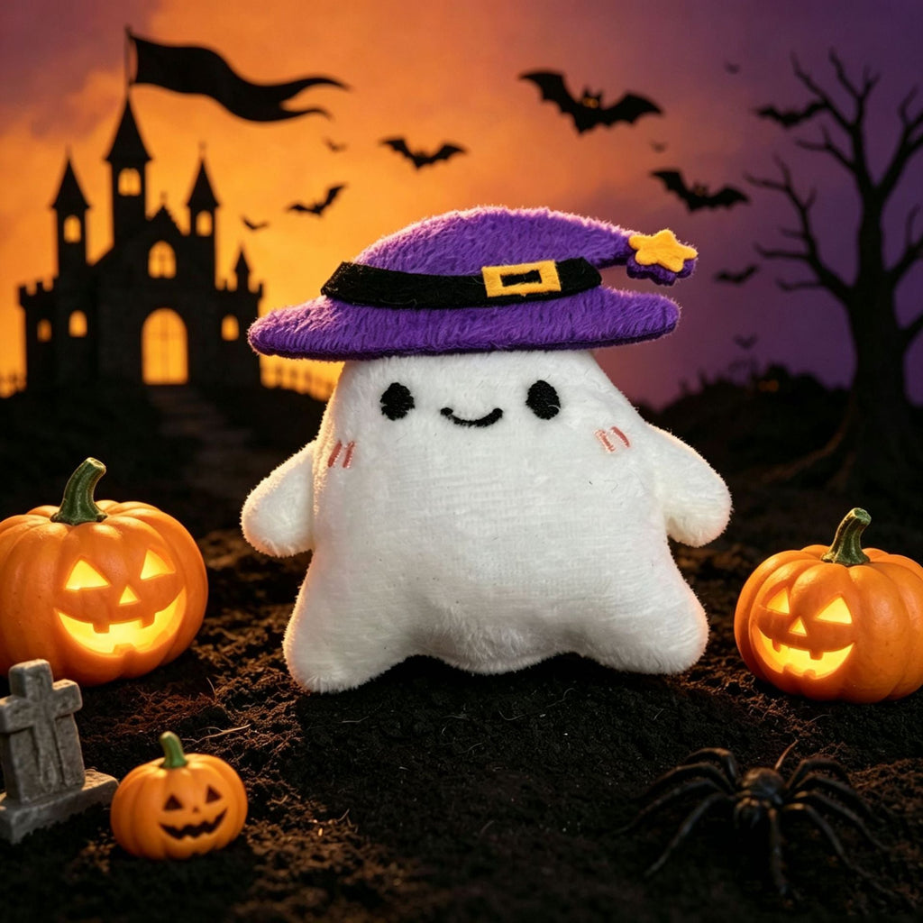 Peluche fantasma di Halloween con tessuto morbido e viso ricamato