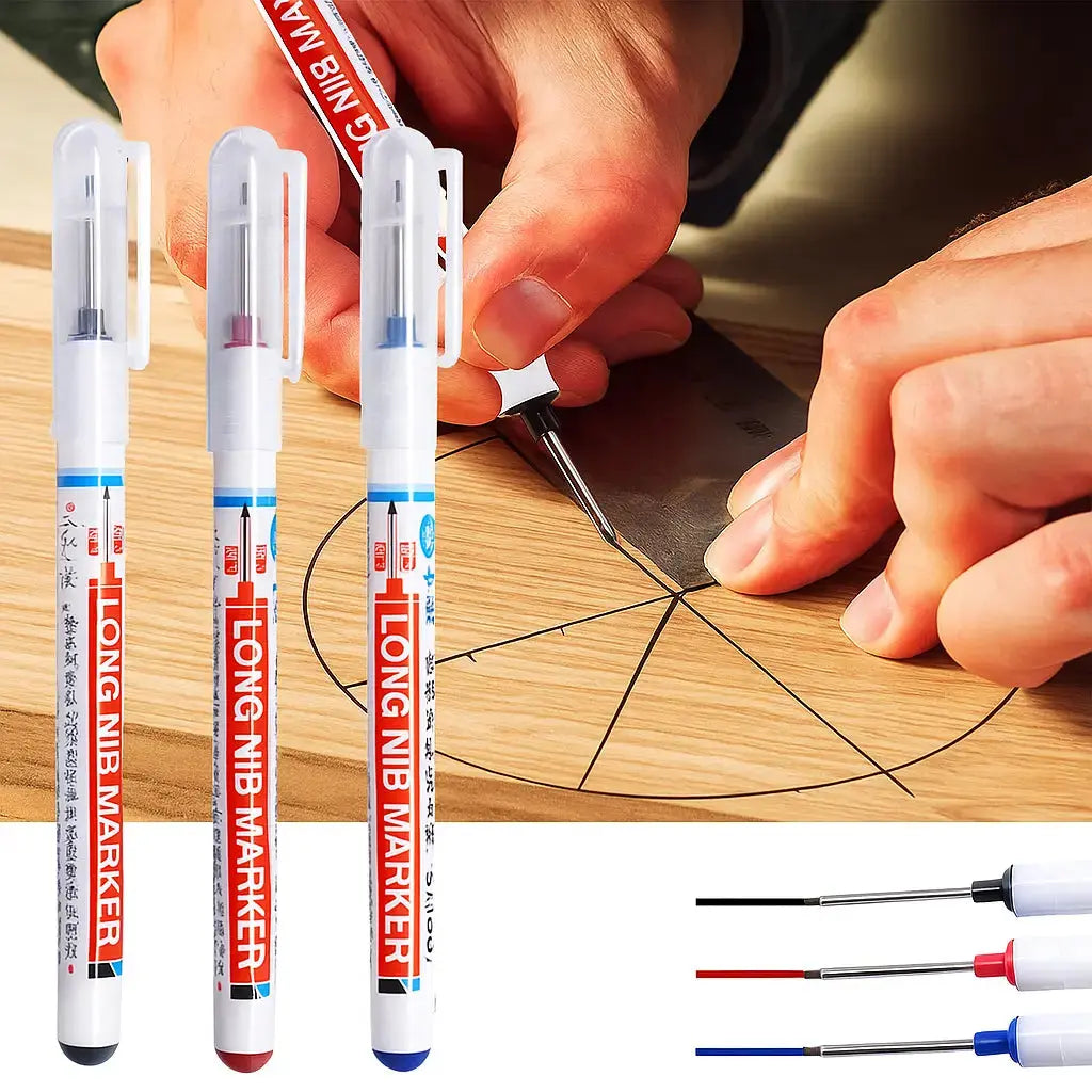 Pennarello per fori profondi con punta lunga – Resistente a sbavature e acqua (set da 3)
