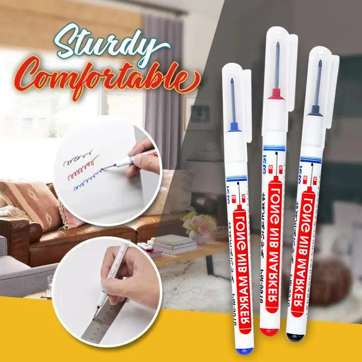 Pennarello per fori profondi con punta lunga – Resistente a sbavature e acqua (set da 3)