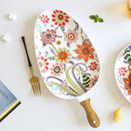 Piatti ovali in ceramica nordica con manico in legno