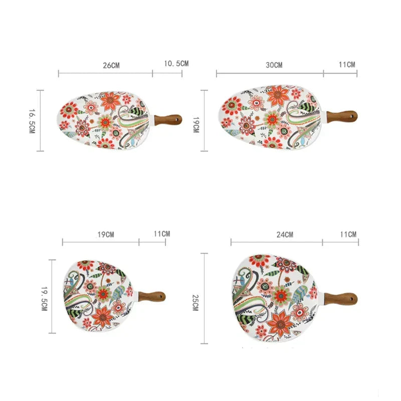 Piatti ovali in ceramica nordica con manico in legno