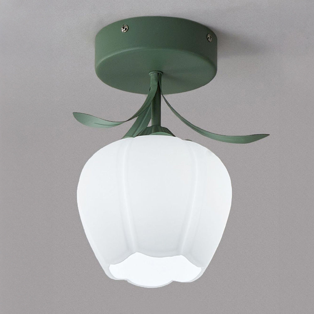 Plafoniera con vetro floreale decorativo