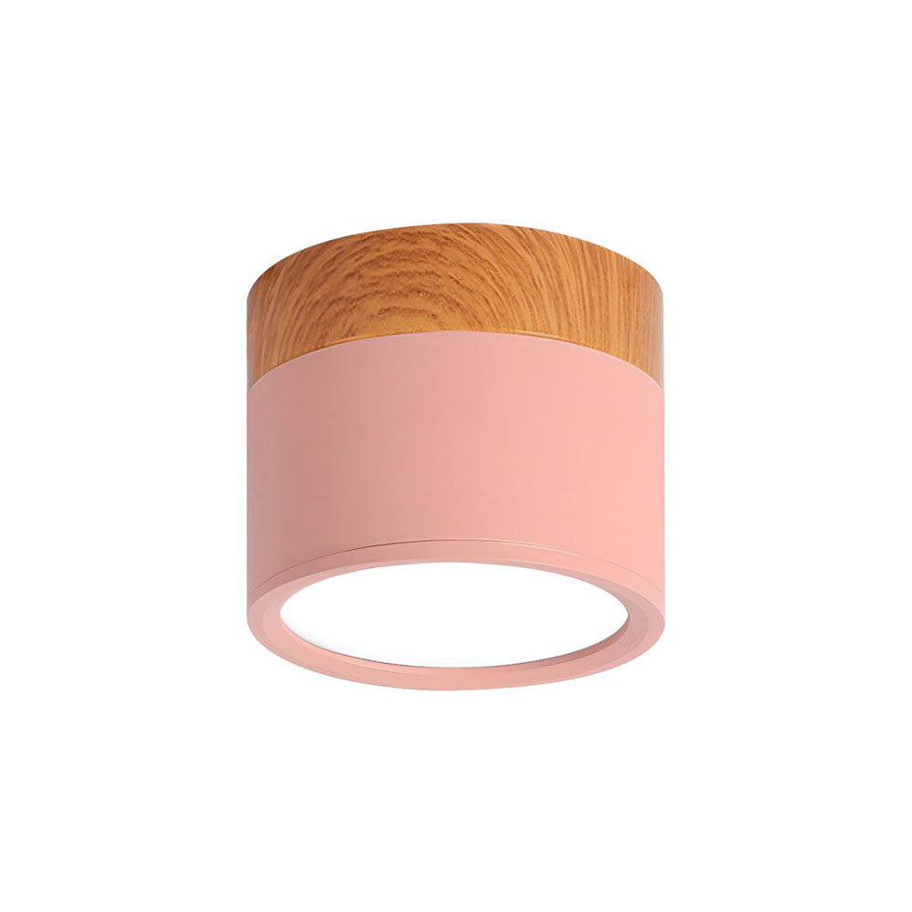Plafoniera LED a filo soffitto con finitura legno rosa