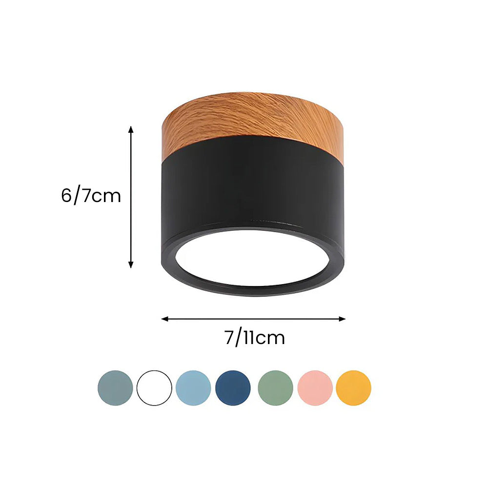 Plafoniera LED a filo soffitto con finitura legno rosa