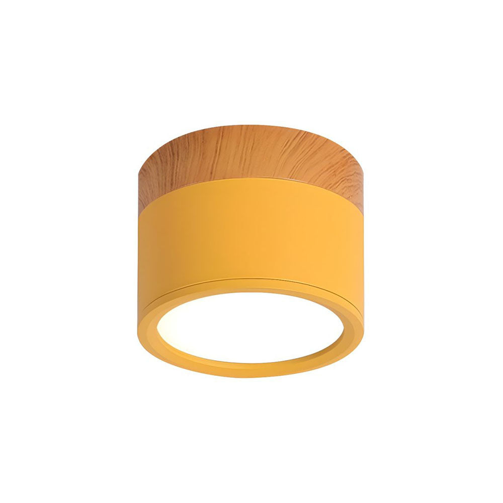 Plafoniera LED a filo soffitto con finitura legno rosa