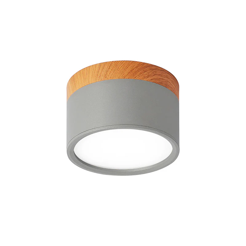 Plafoniera LED a filo soffitto con finitura legno rosa
