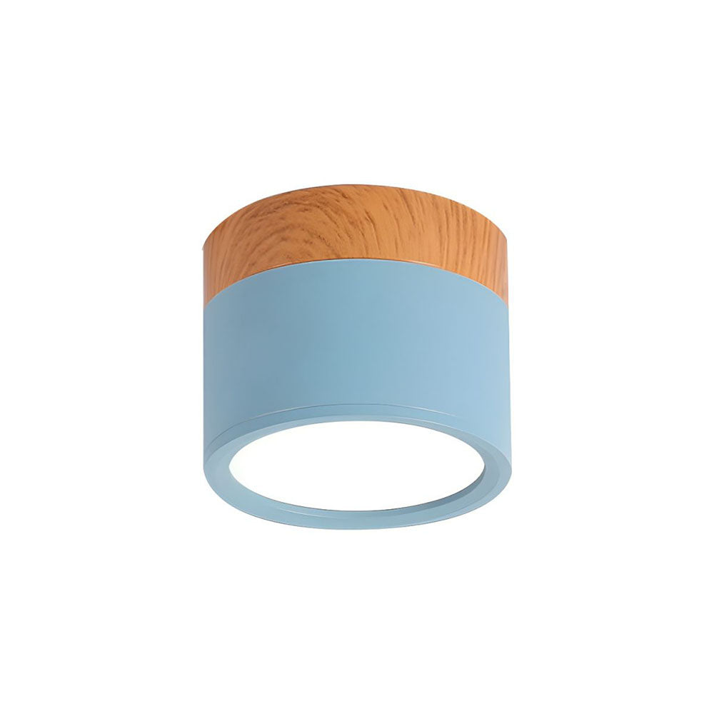 Plafoniera LED a filo soffitto con finitura legno rosa