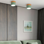 Plafoniera LED a filo soffitto con finitura legno rosa