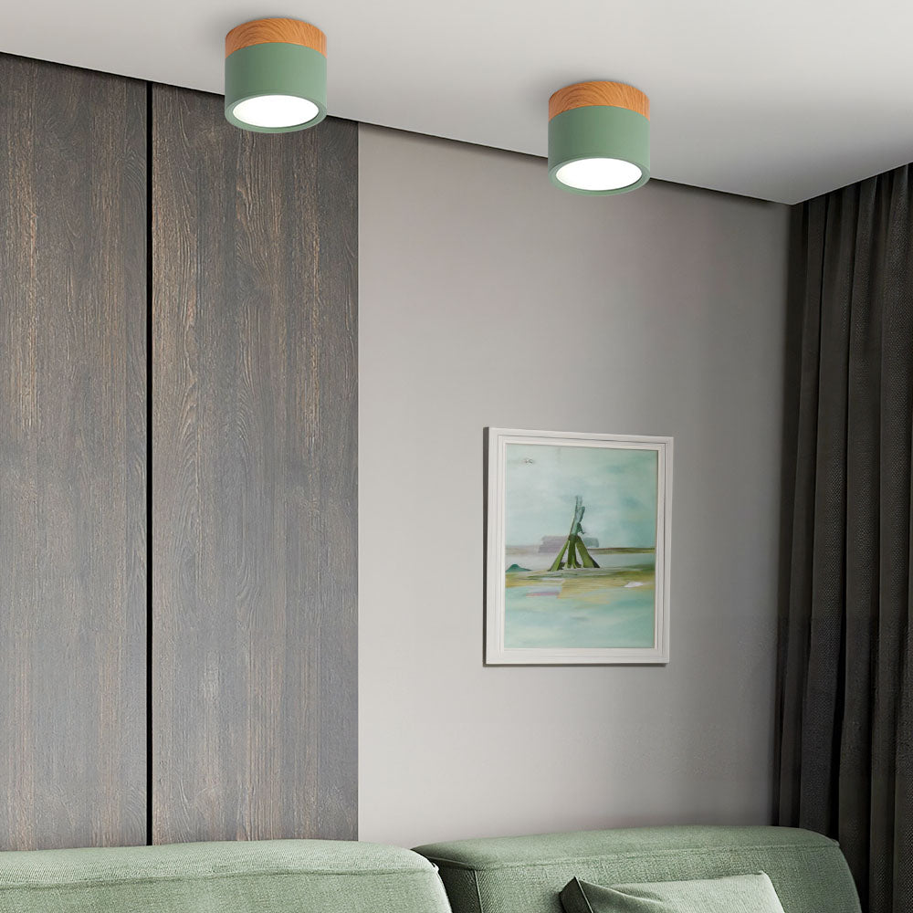 Plafoniera LED a filo soffitto con finitura legno rosa