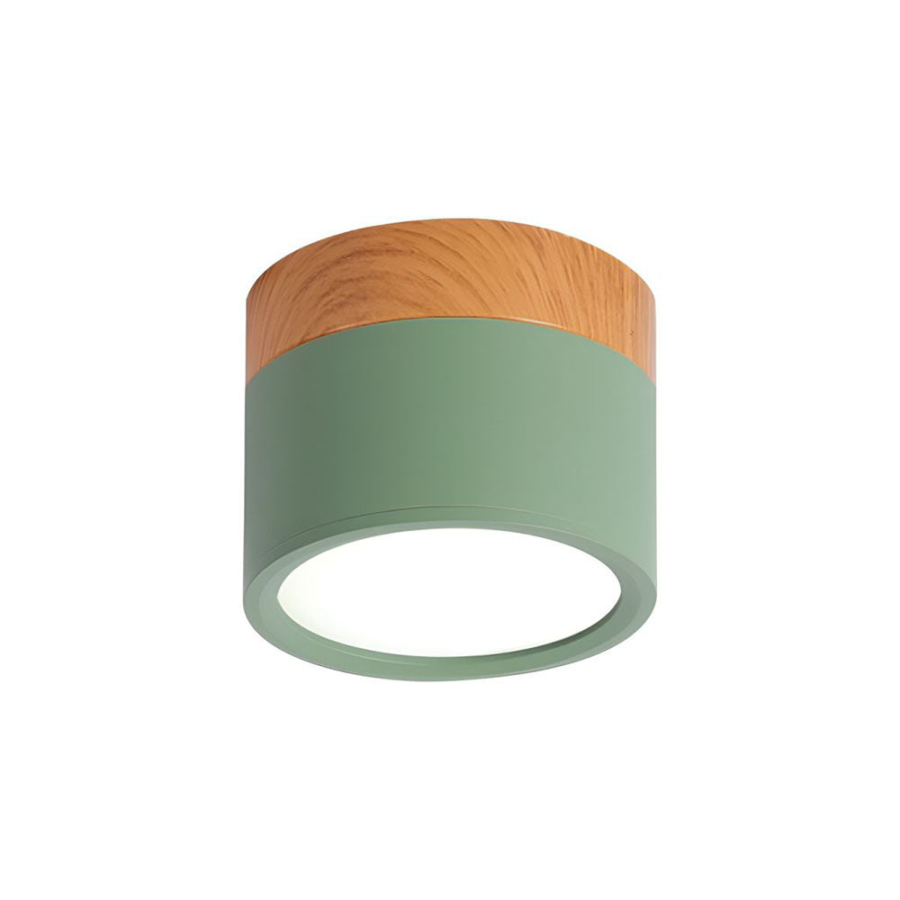 Plafoniera LED a filo soffitto con finitura legno rosa