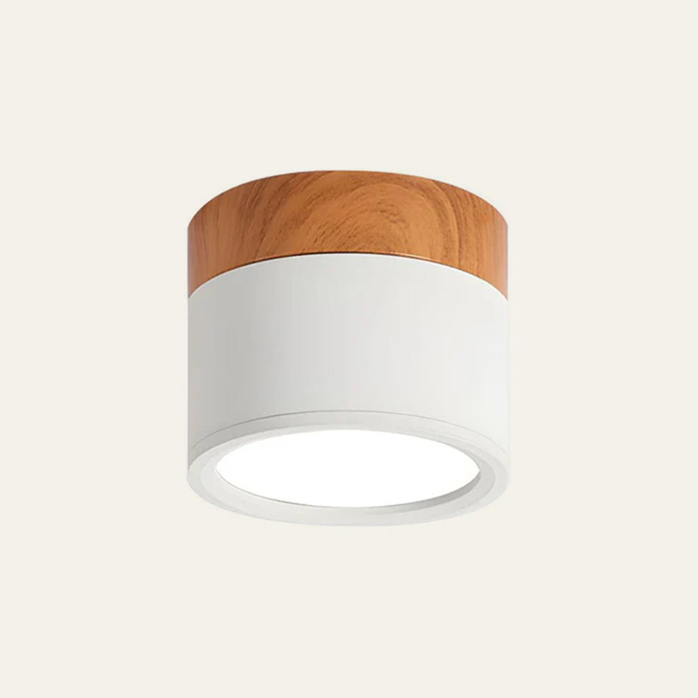 Plafoniera LED a filo soffitto con finitura legno rosa
