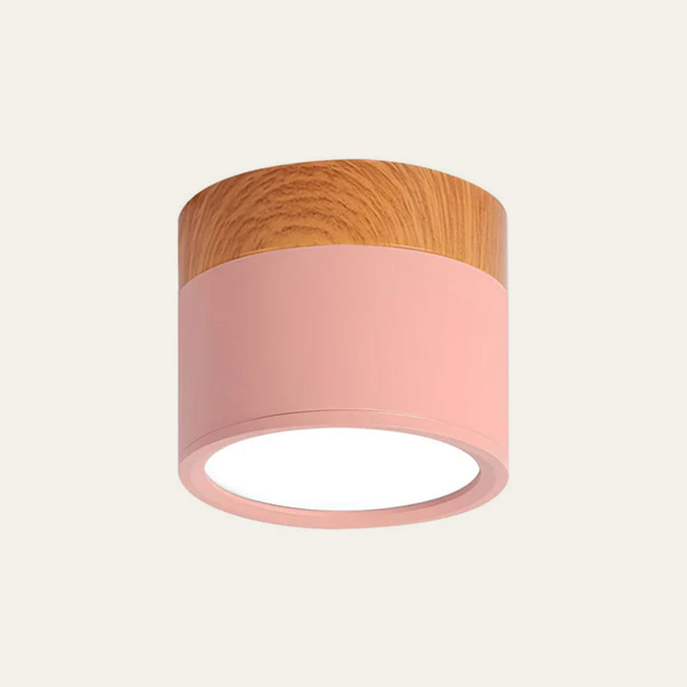 Plafoniera LED a filo soffitto con finitura legno rosa