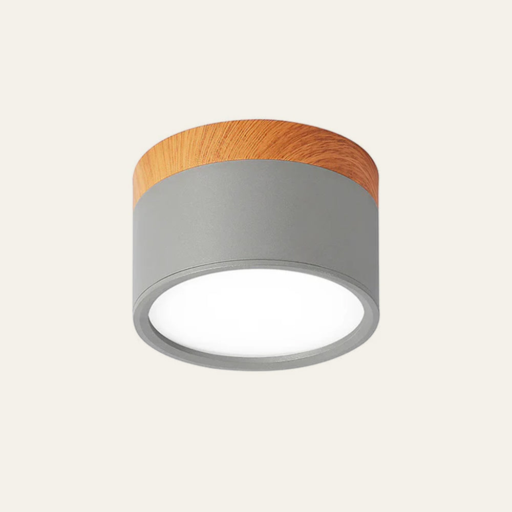 Plafoniera LED a filo soffitto con finitura legno rosa