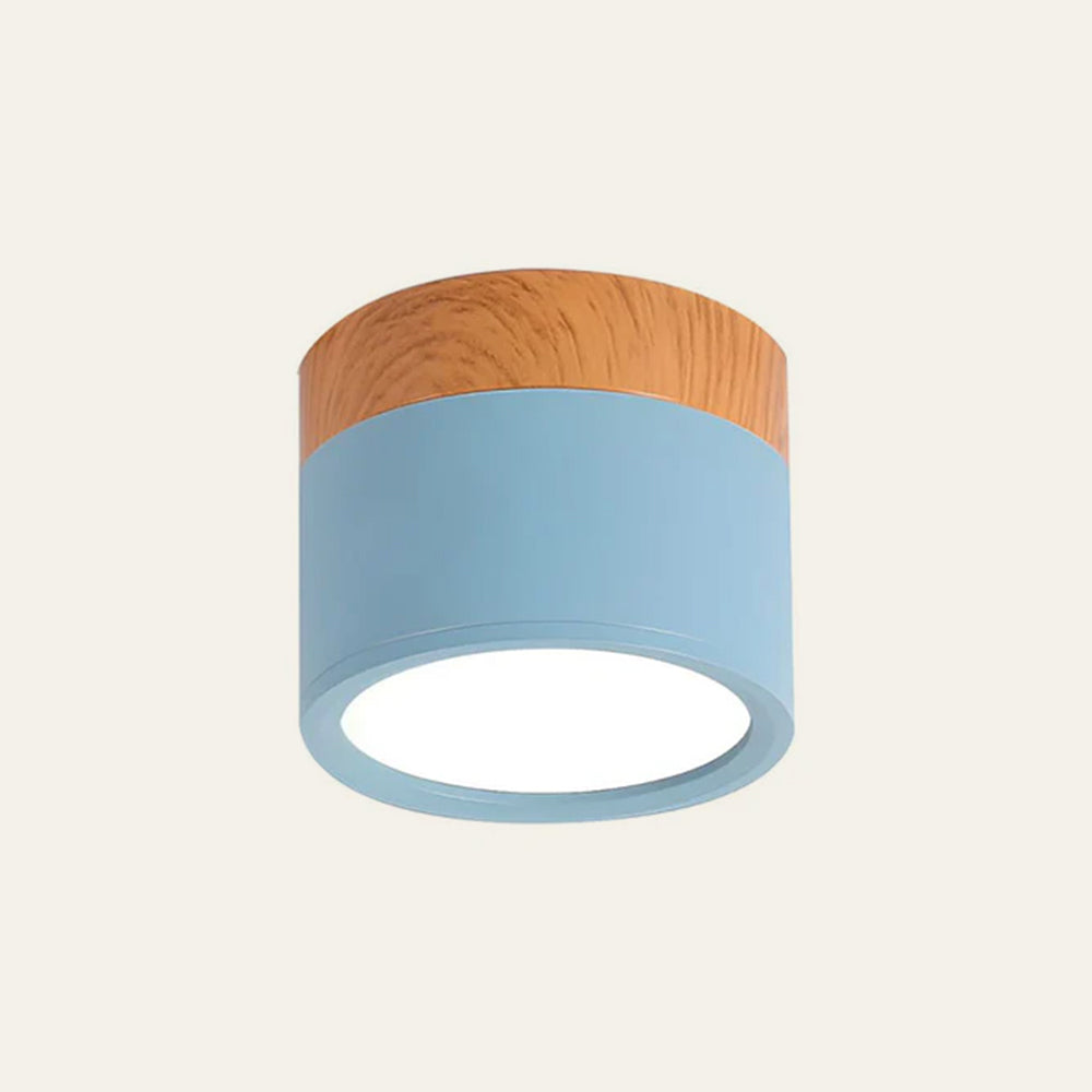 Plafoniera LED a filo soffitto con finitura legno rosa
