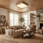 Plafoniera LED geometrica in legno a filo soffitto