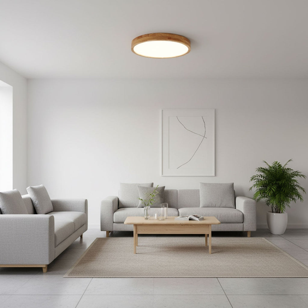 Plafoniera LED geometrica in legno a filo soffitto
