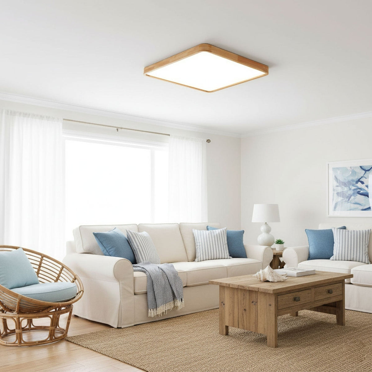 Plafoniera LED geometrica in legno a filo soffitto