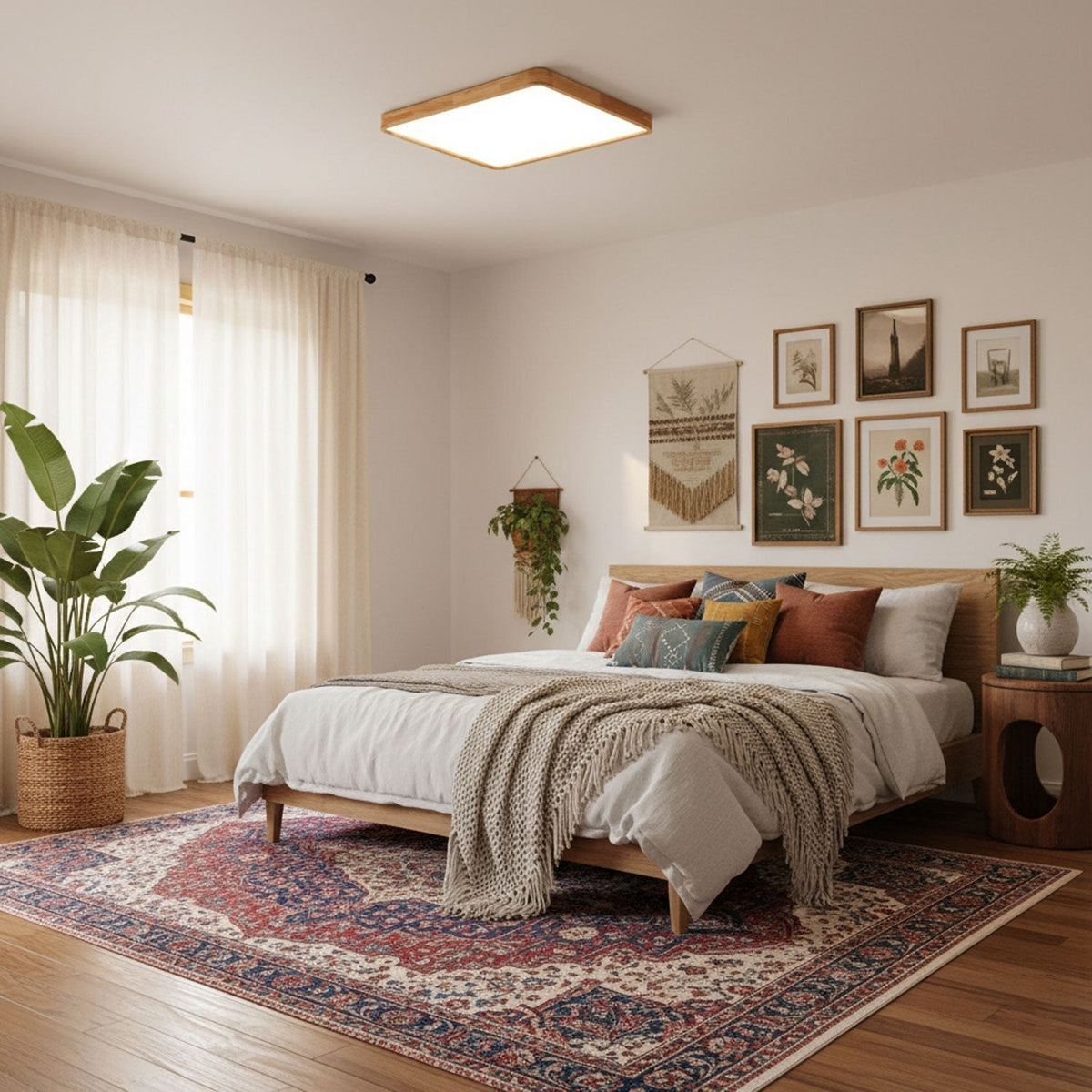 Plafoniera LED geometrica in legno a filo soffitto