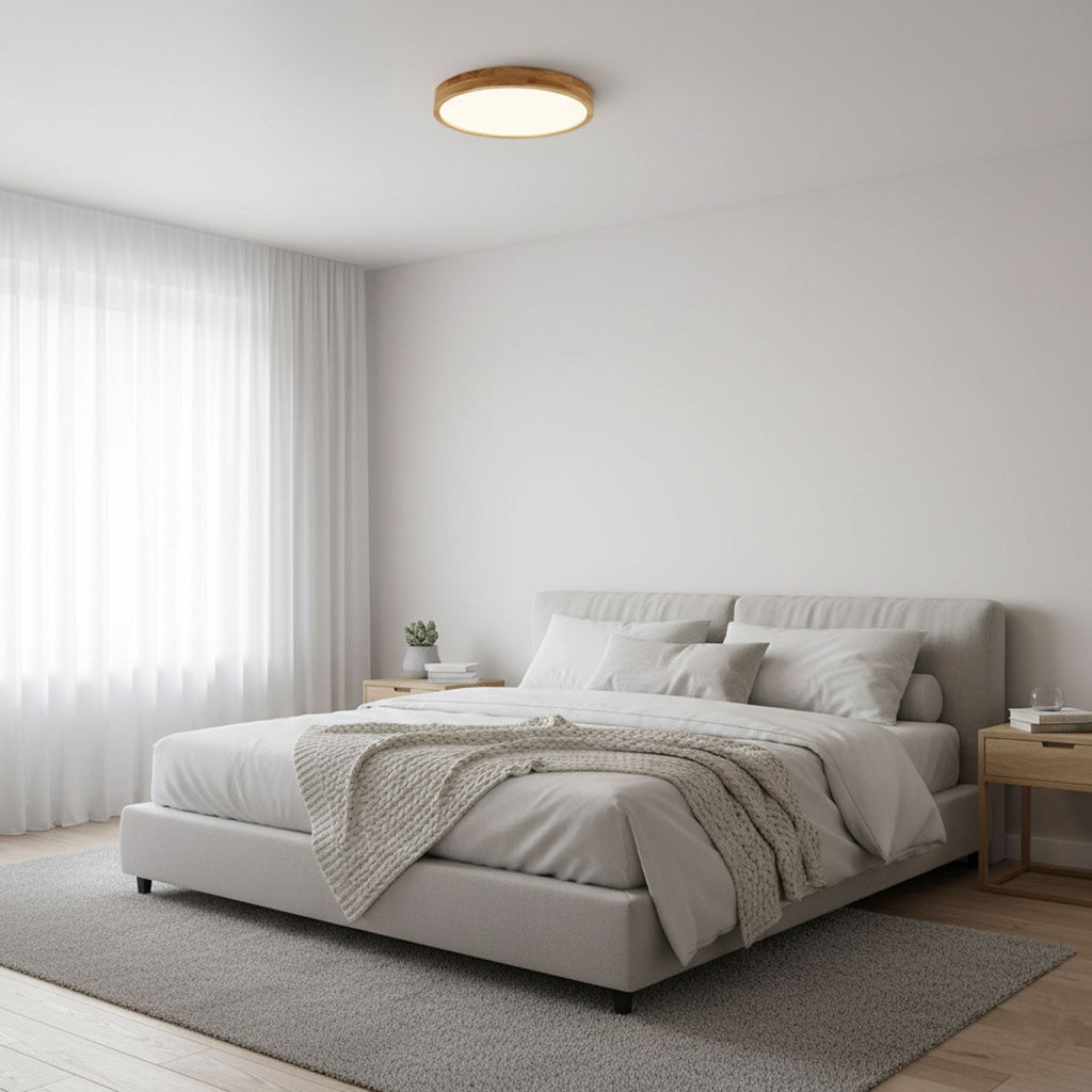 Plafoniera LED geometrica in legno a filo soffitto