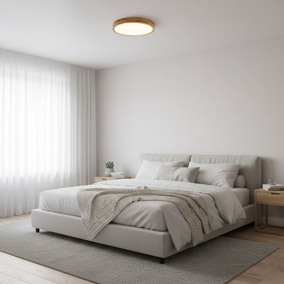Plafoniera LED geometrica in legno a filo soffitto