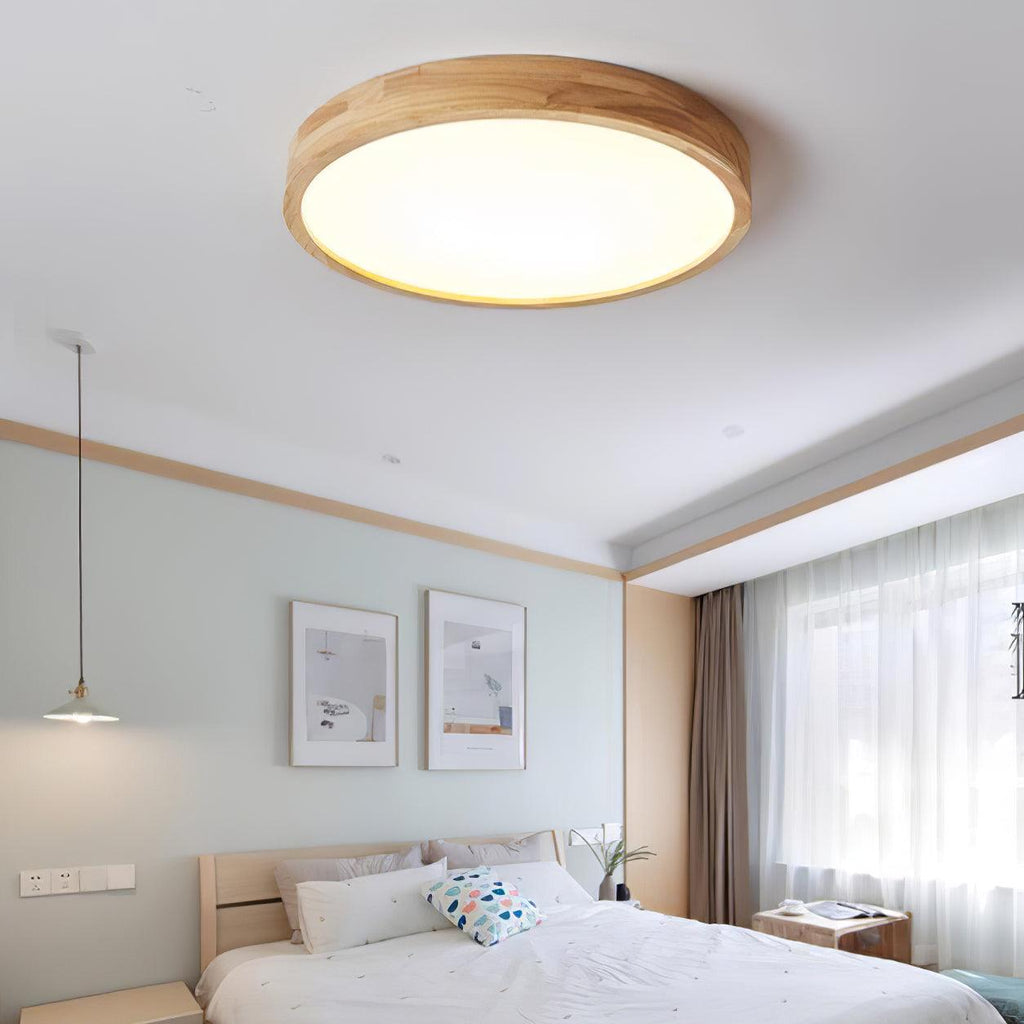 Plafoniera LED geometrica in legno a filo soffitto