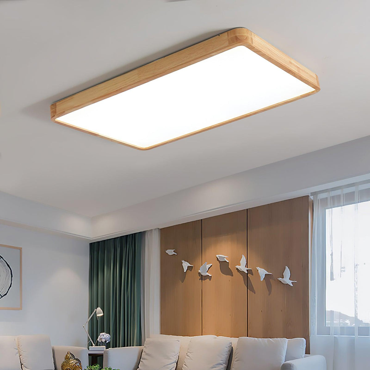 Plafoniera LED geometrica in legno a filo soffitto