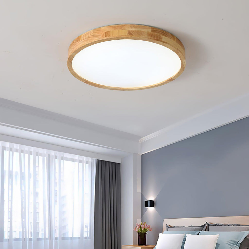Plafoniera LED geometrica in legno a filo soffitto