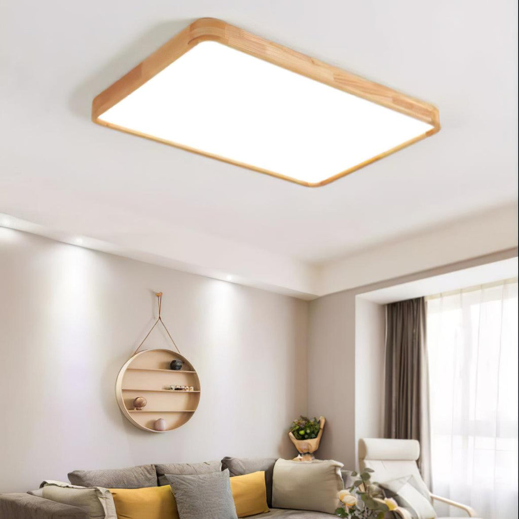 Plafoniera LED geometrica in legno a filo soffitto