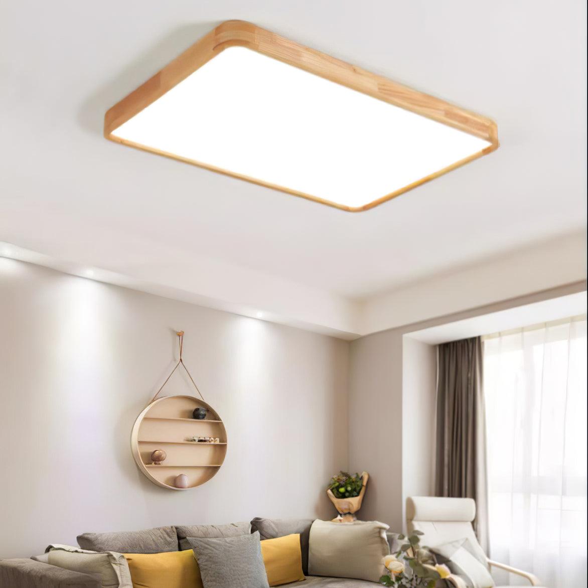 Plafoniera LED geometrica in legno a filo soffitto