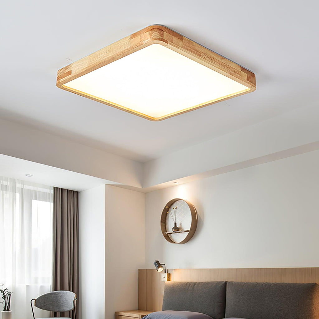 Plafoniera LED geometrica in legno a filo soffitto