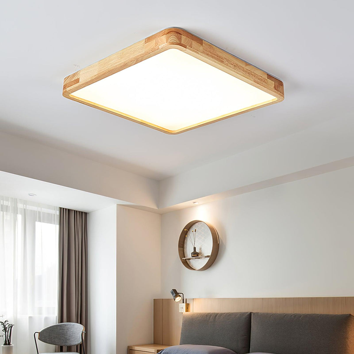 Plafoniera LED geometrica in legno a filo soffitto