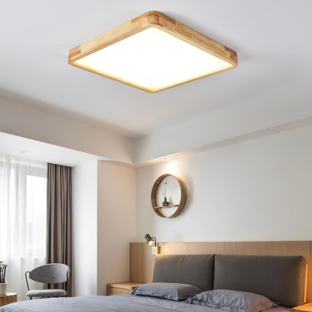 Plafoniera LED geometrica in legno a filo soffitto