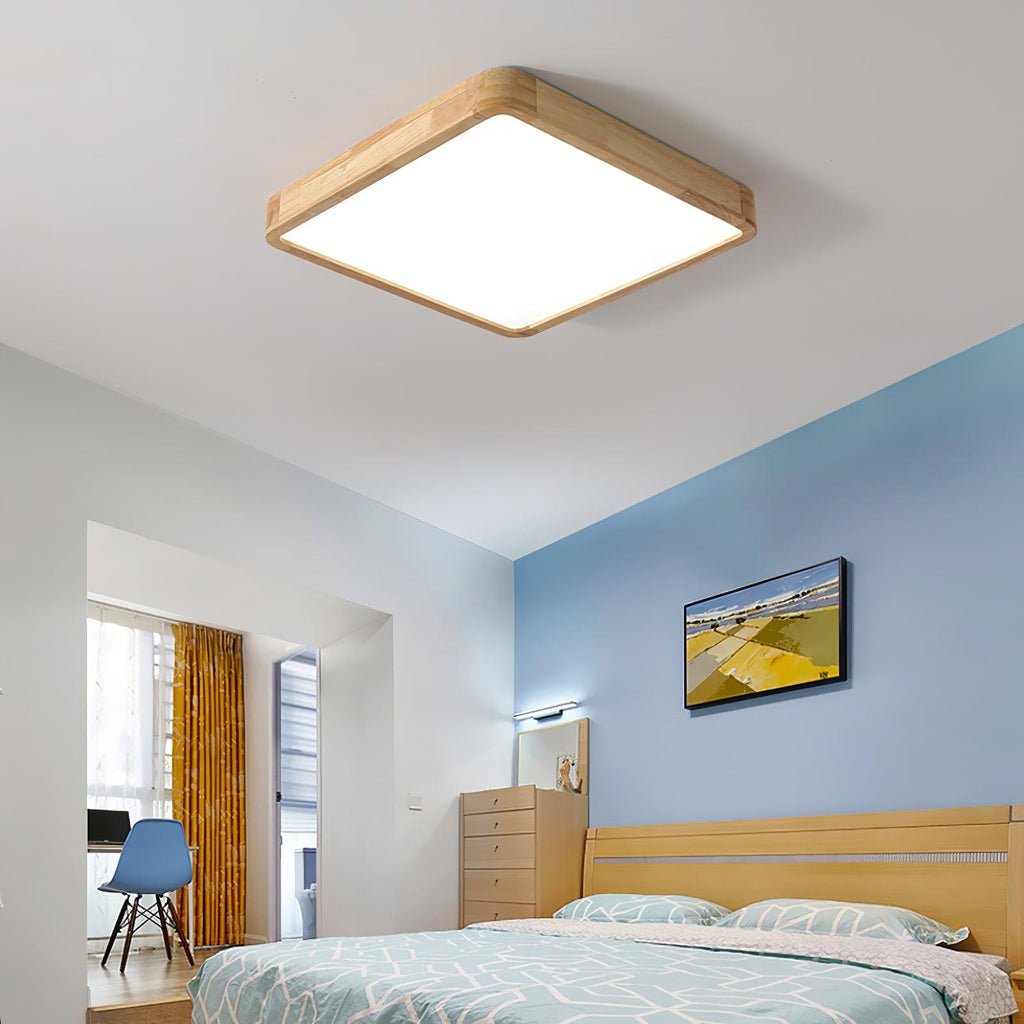 Plafoniera LED geometrica in legno a filo soffitto