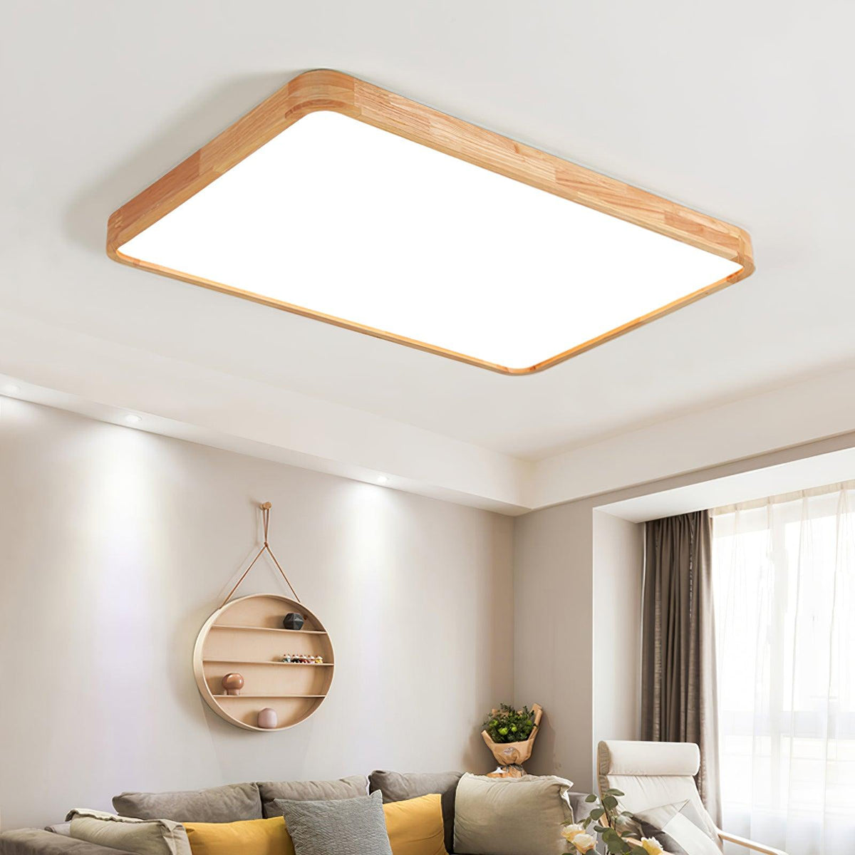 Plafoniera LED geometrica in legno a filo soffitto