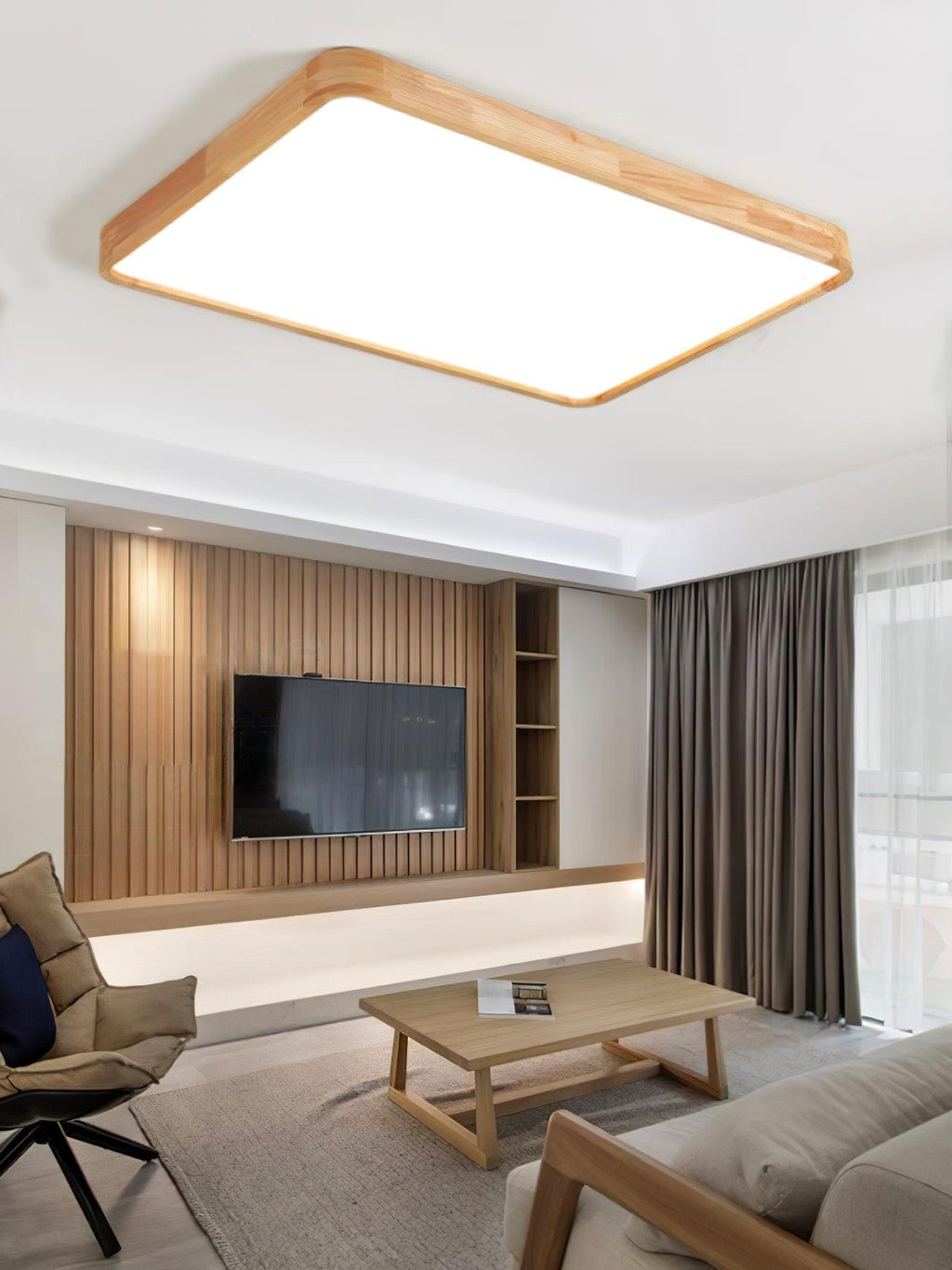Plafoniera LED geometrica in legno a filo soffitto