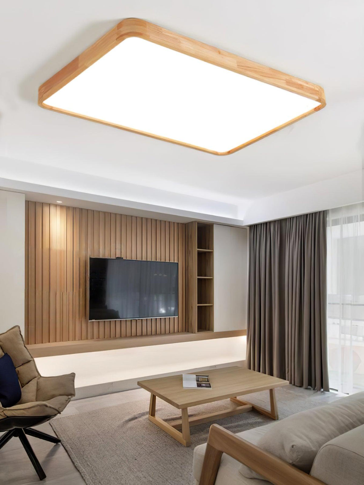 Plafoniera LED geometrica in legno a filo soffitto