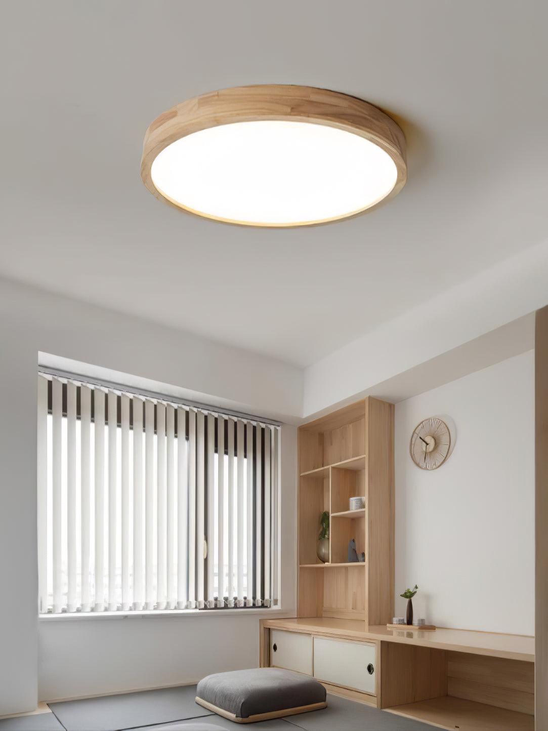 Plafoniera LED geometrica in legno a filo soffitto