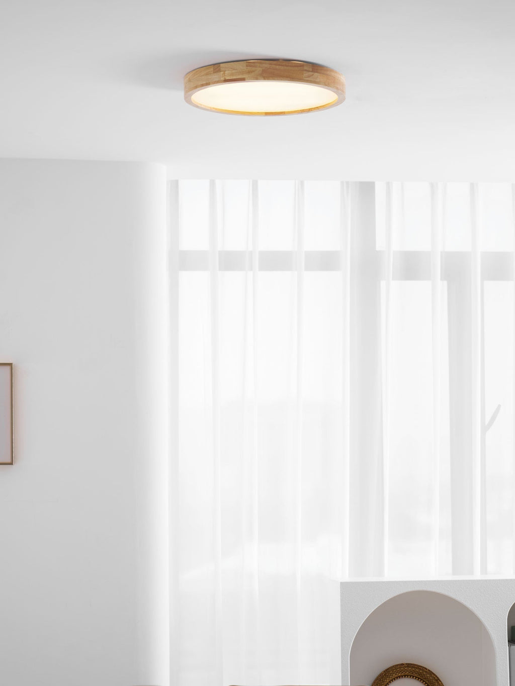 Plafoniera LED geometrica in legno a filo soffitto
