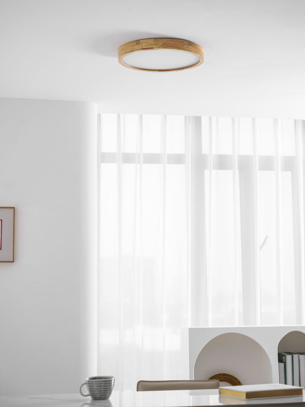 Plafoniera LED geometrica in legno a filo soffitto