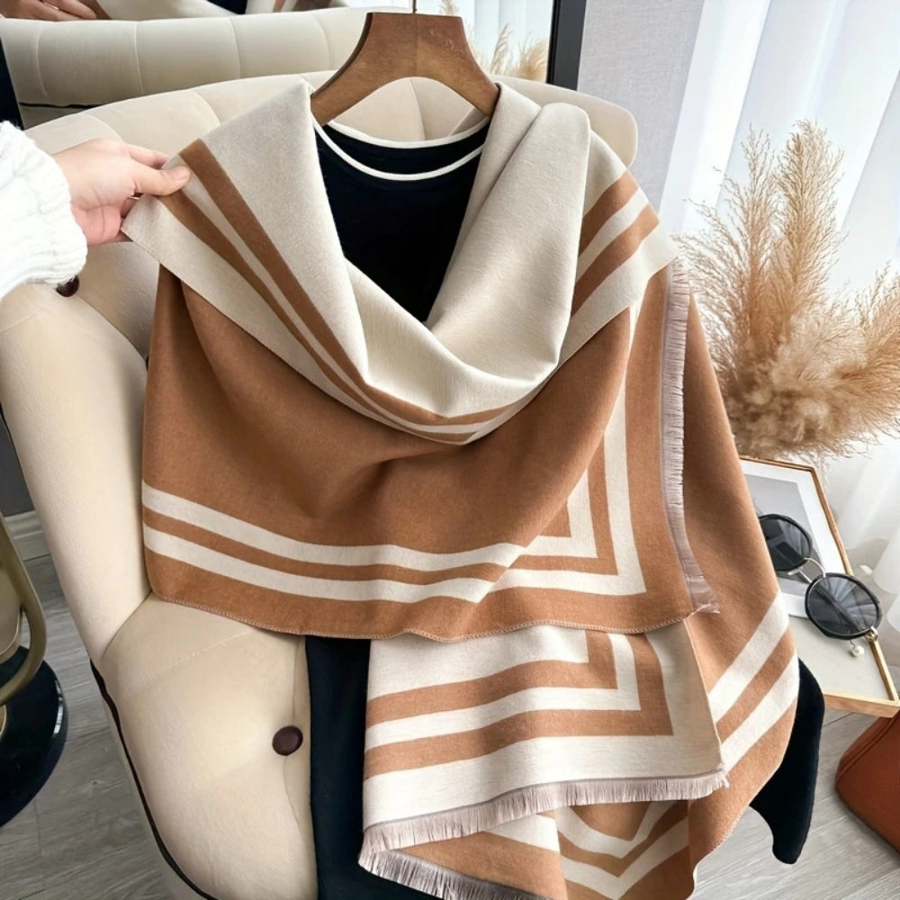 Poncho sciarpa reversibile a righe Savéra