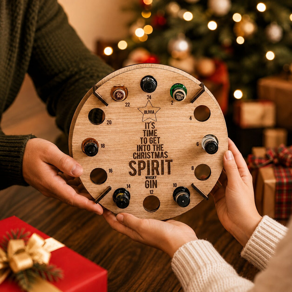 Portabottiglie calendario dell'avvento in legno con 24 scomparti per vino e birra