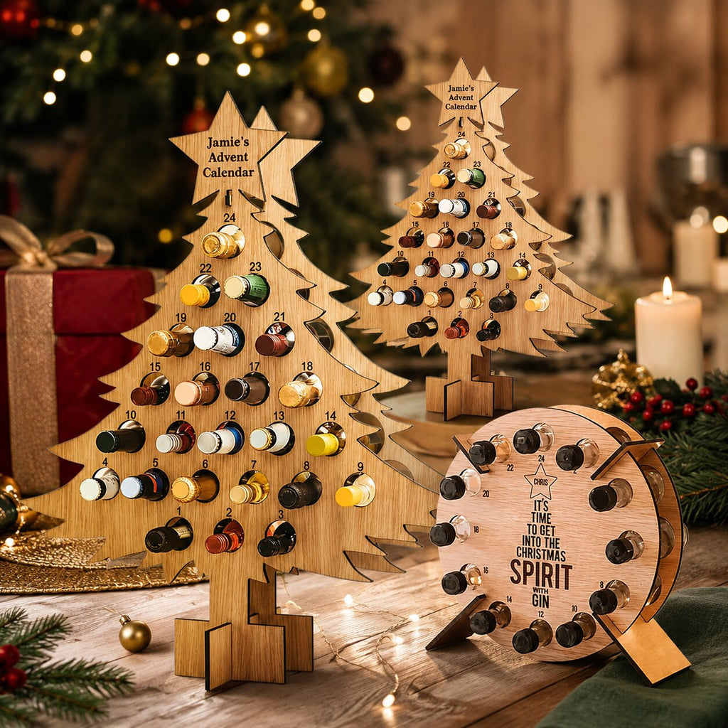Portabottiglie calendario dell'avvento in legno con 24 scomparti per vino e birra