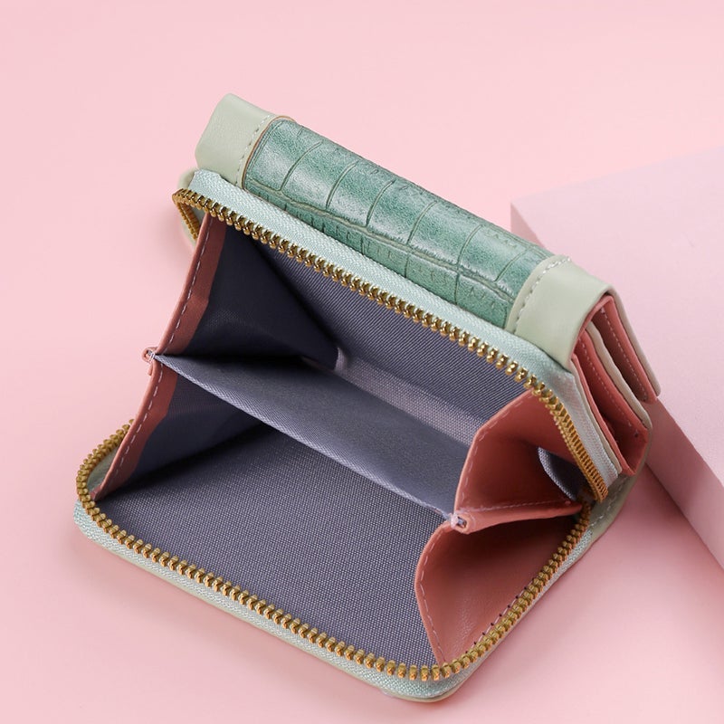 Portafoglio a tre ante con zip e portamonete multi-tasca