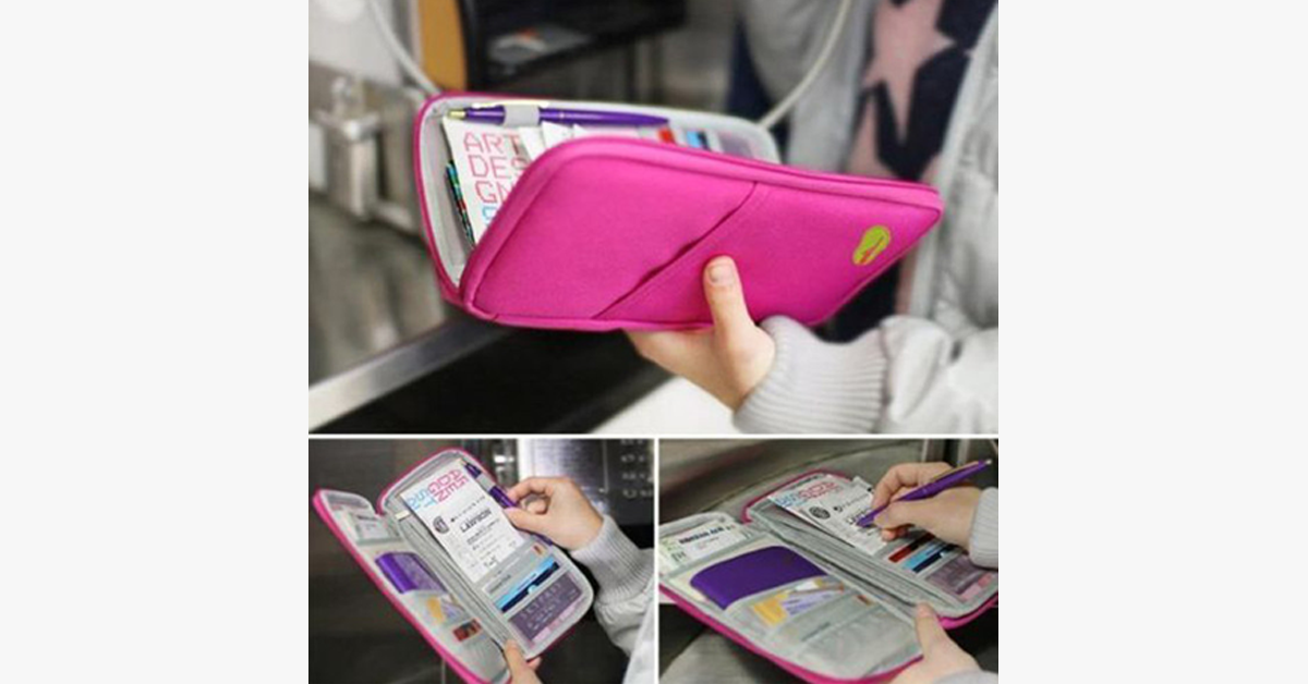 Portafoglio da viaggio con zip e scomparti per biglietti da visita