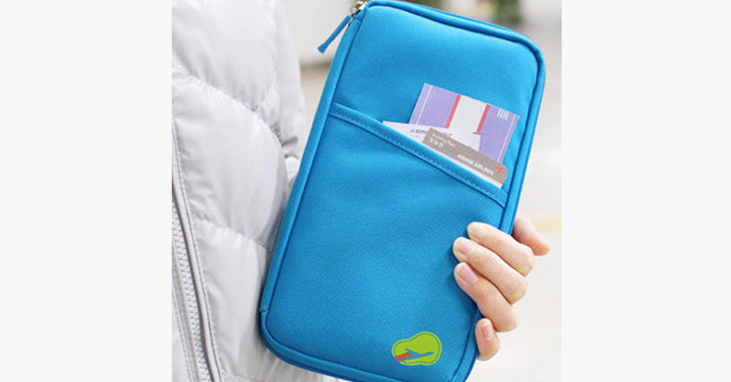 Portafoglio da viaggio con zip e scomparti per biglietti da visita