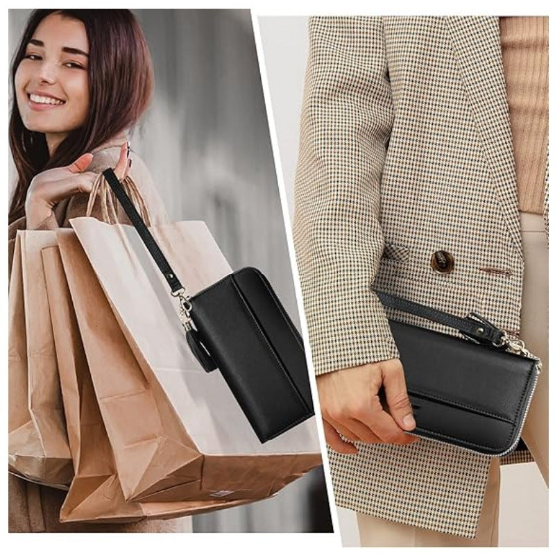 Portafoglio elegante con zip e porta carte